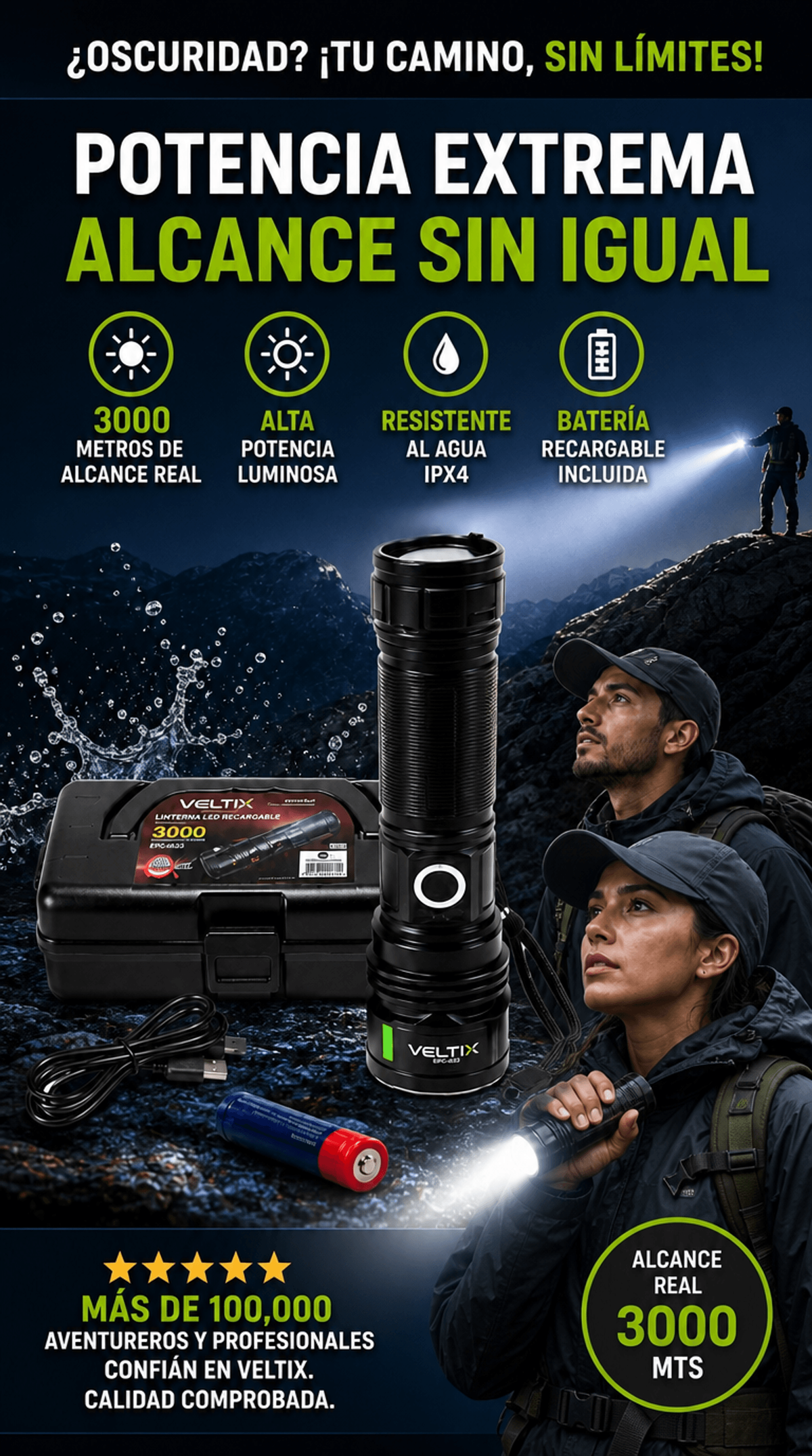 LINTERNA TÀCTICA RECARGABLE SHADOW BEAM PRO/VELTIX